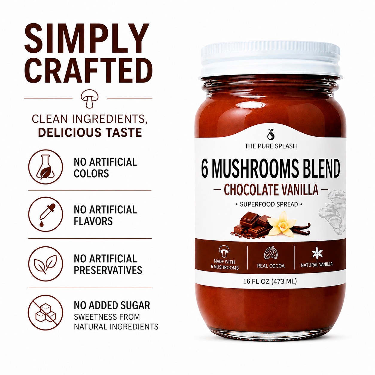 Chocolate Vanilla 6 Mushroom Blend Superfood Spread | Lion’s Mane Reishi 16 oz
