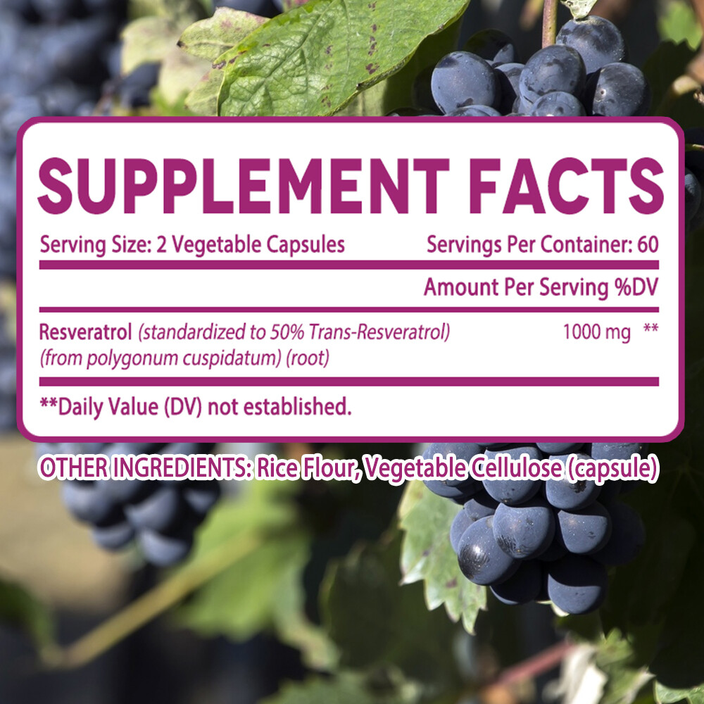 Resveratrol 1000mg Maximum Strength Natural Anti Aging Antioxidant 120Capsules