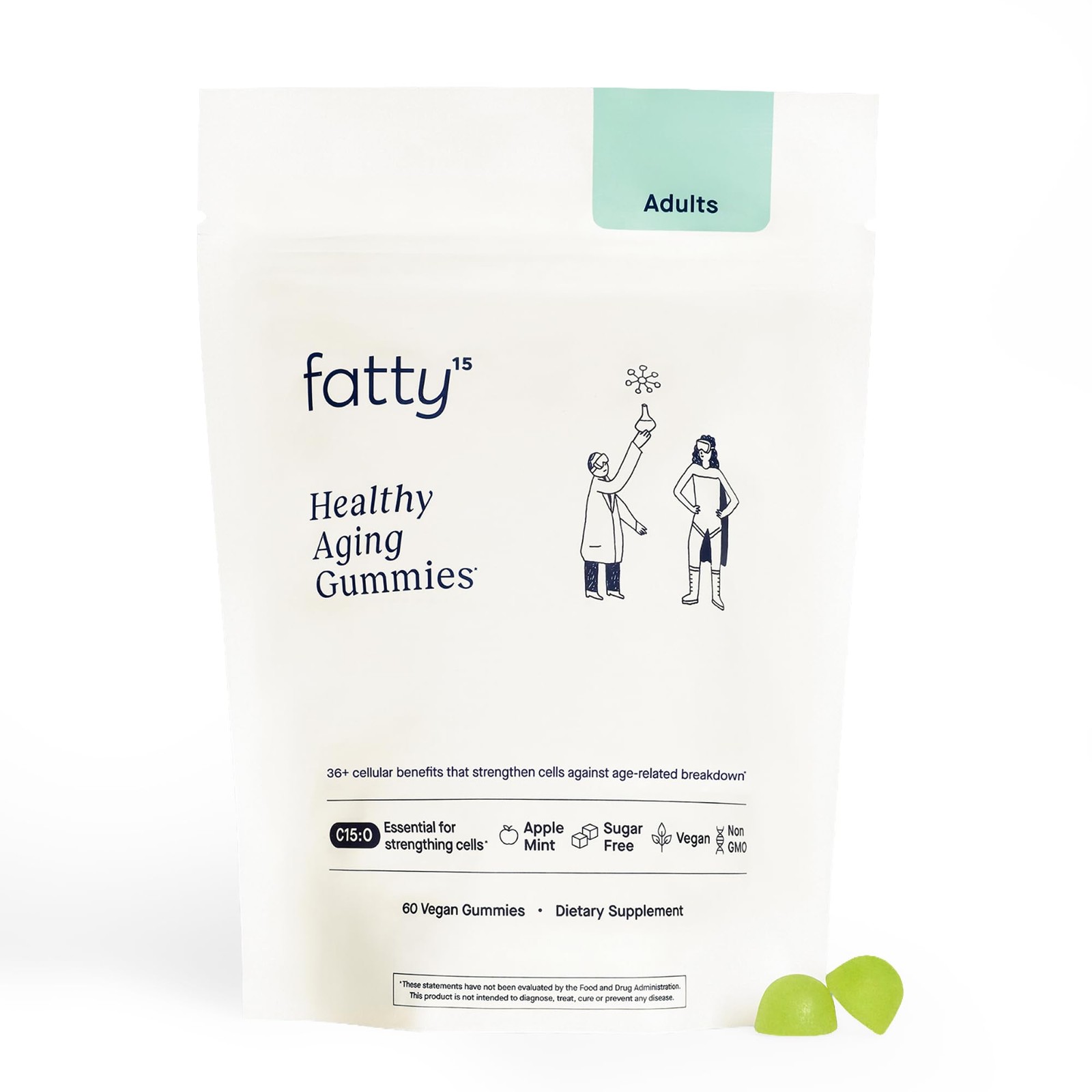 Fatty15 C15:0 Pentadecanoic Acid Healthy Aging Gummies – 60 Count (Pack of 1)