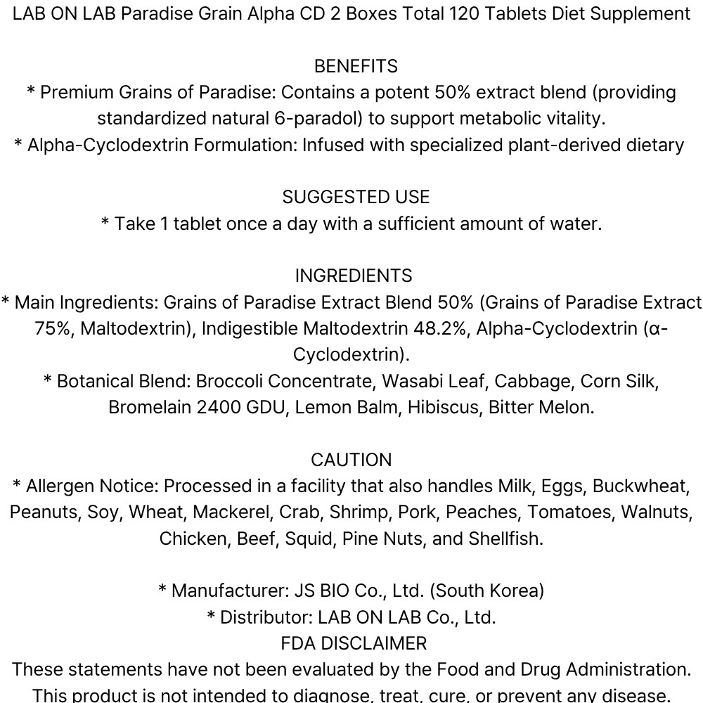 LAB ON LAB Paradise Grain Alpha CD Total 120 Tabs Diet Supplement 4 Month Supply