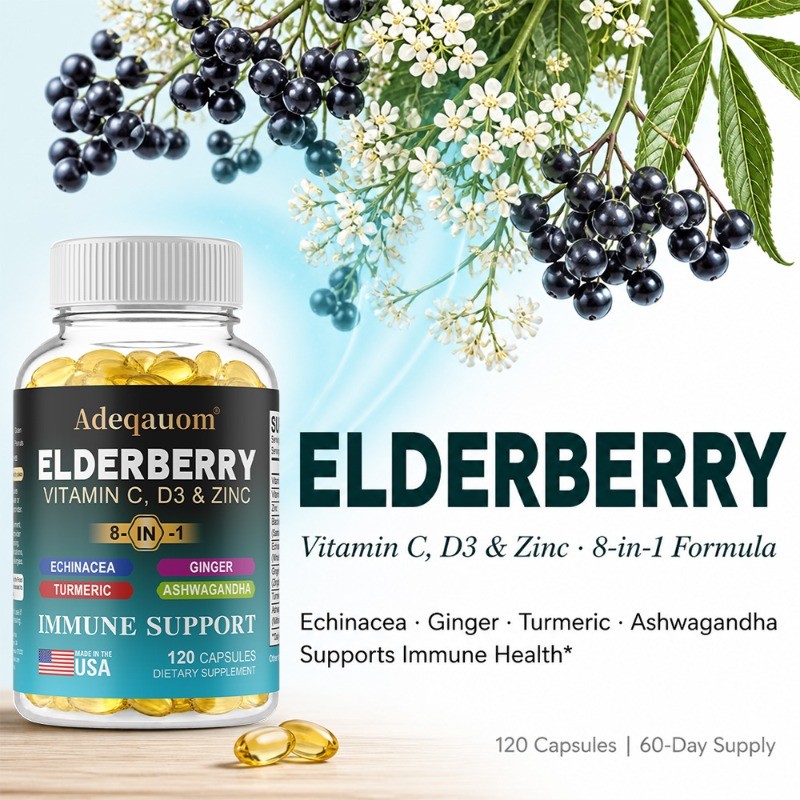 8-in-1 Elderberry Capsule, Herbal Blend Immune Wellness Supplement,120 Capsules