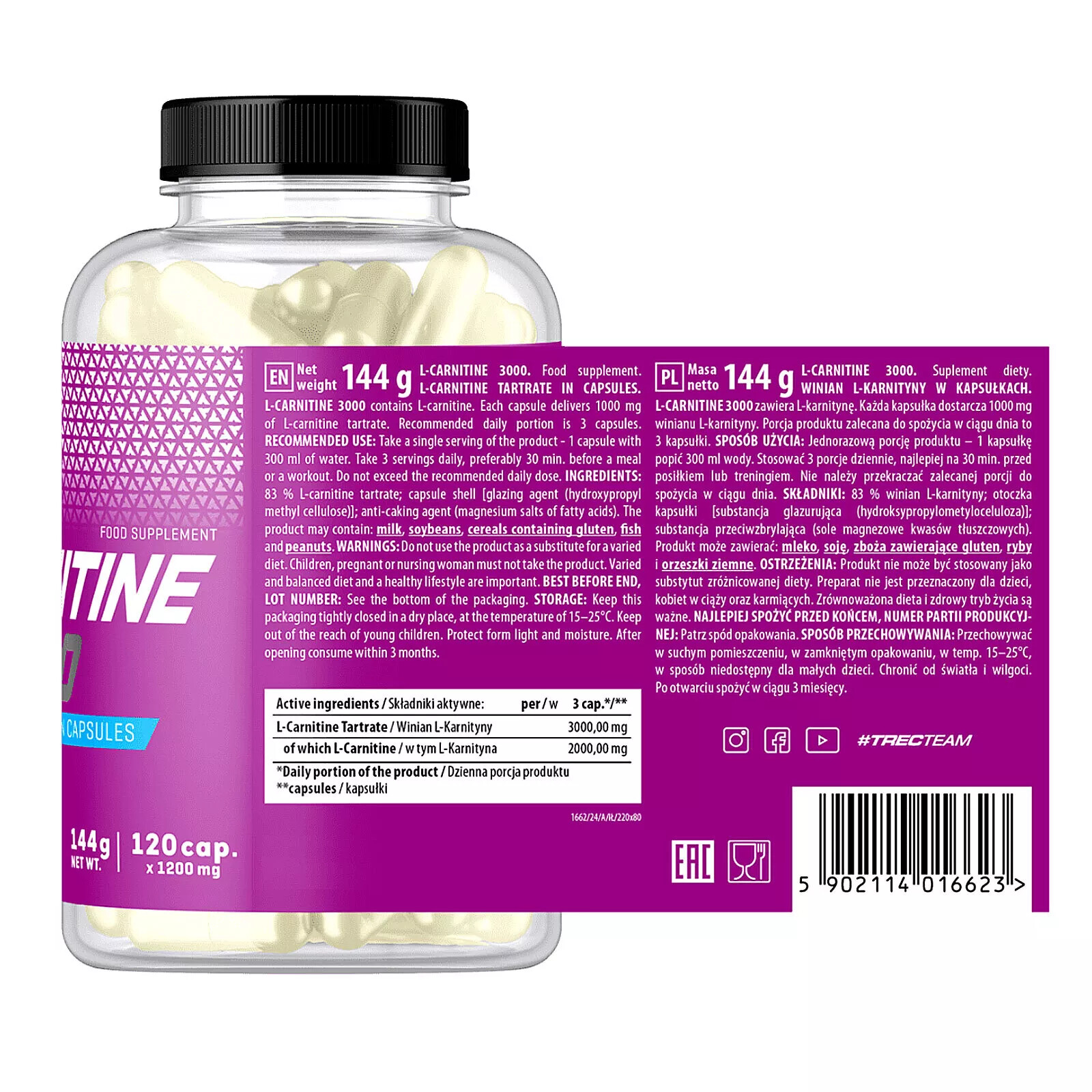 L-CARNITINE 3000 60-180 Caps Non-Stimulant Fat Burner Energy Slimming Reduction