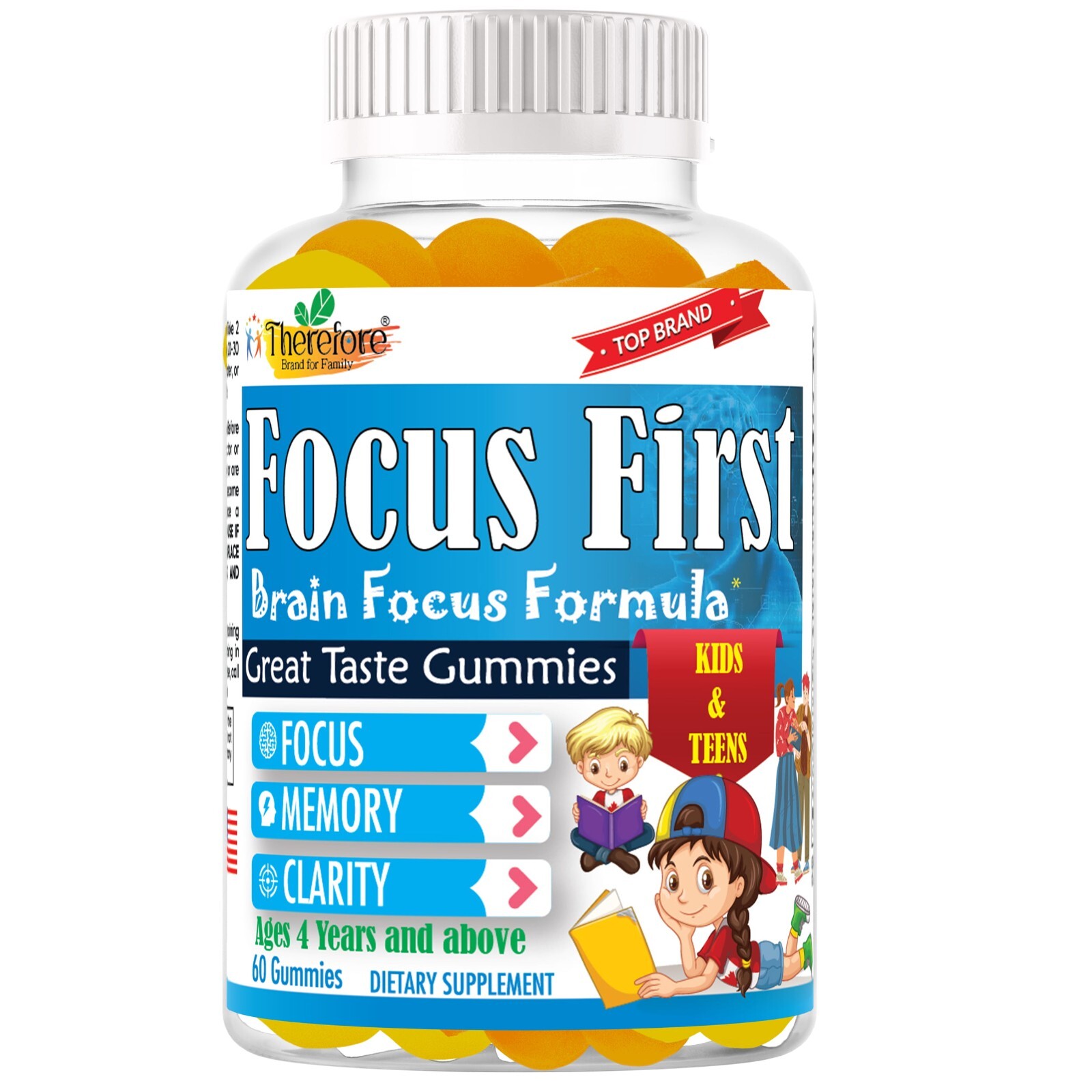 Brain Focus Gummy Vitamins for Kids, Memory Booster Omega 3,6,9, DHA & EPA 60 Ct