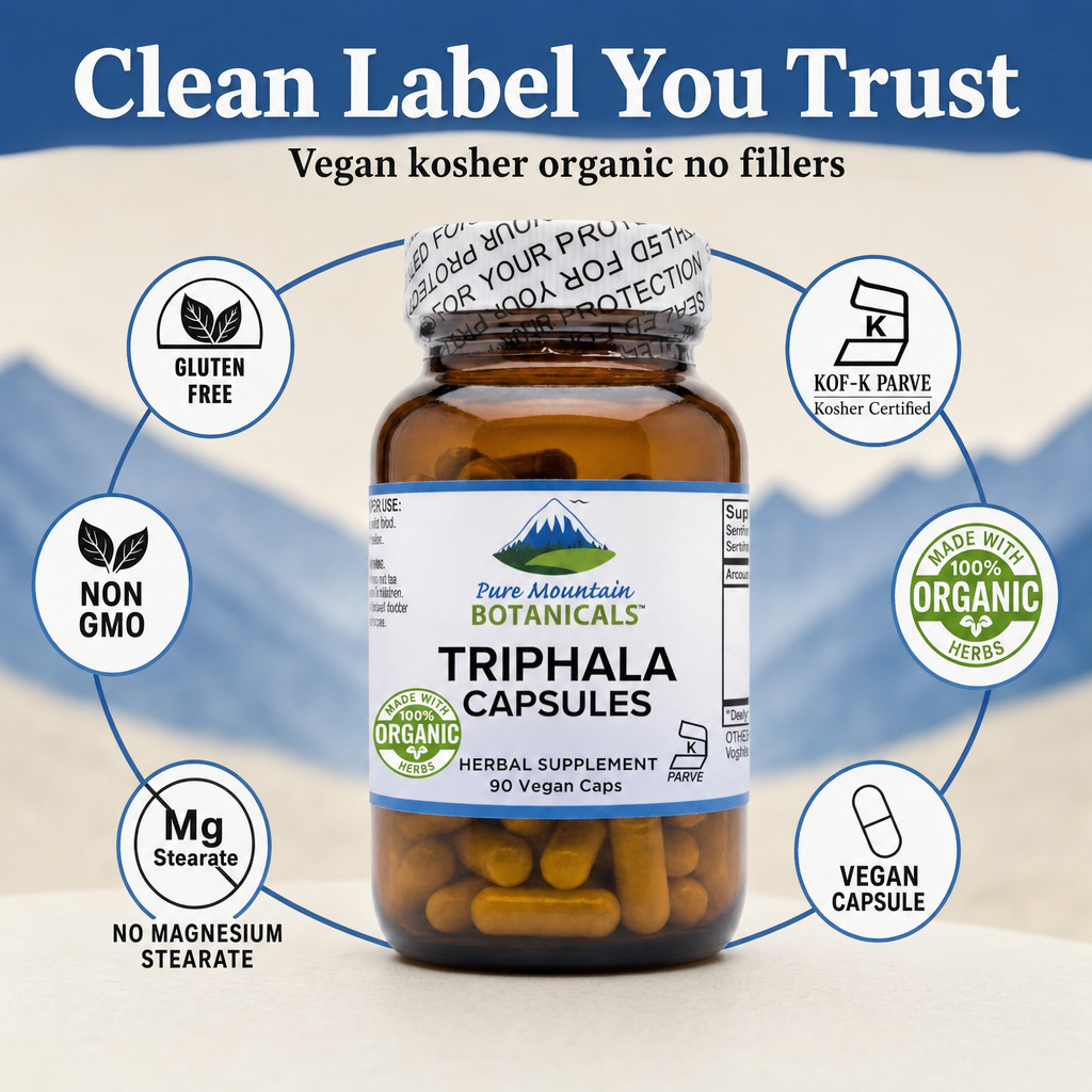 Pure Mountain Triphala Capsules 500mg Organic Amla Fruit Kosher Vegan Supplement