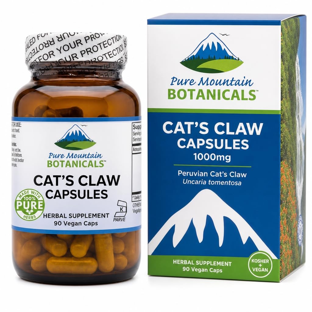 Pure Mountain Botanicals Cat’s Claw Capsules – 90 Kosher Vegan Caps with 1000mg