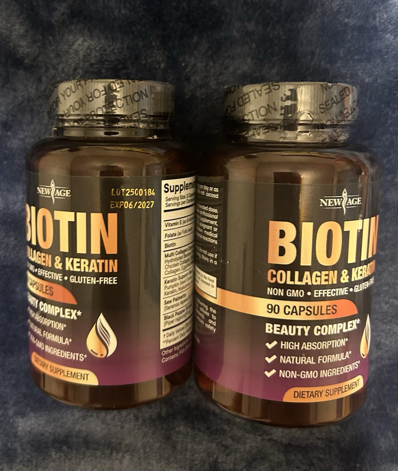 2 PACK of New Age Biotin Collagen & Keratin 50,000mcg 180 Caps Non-GMO Exp 06/27