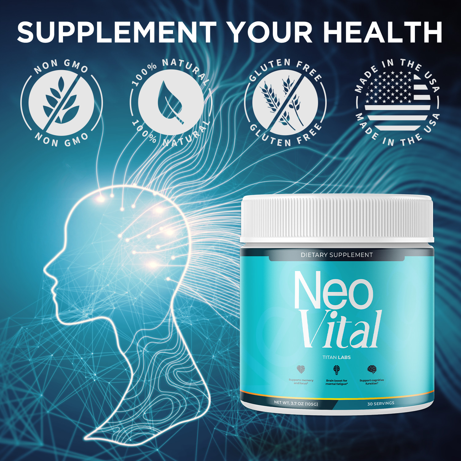 (1 Pack) Neo Vital Powder All Natural Brain Support Formula NeoVital 30 Servings