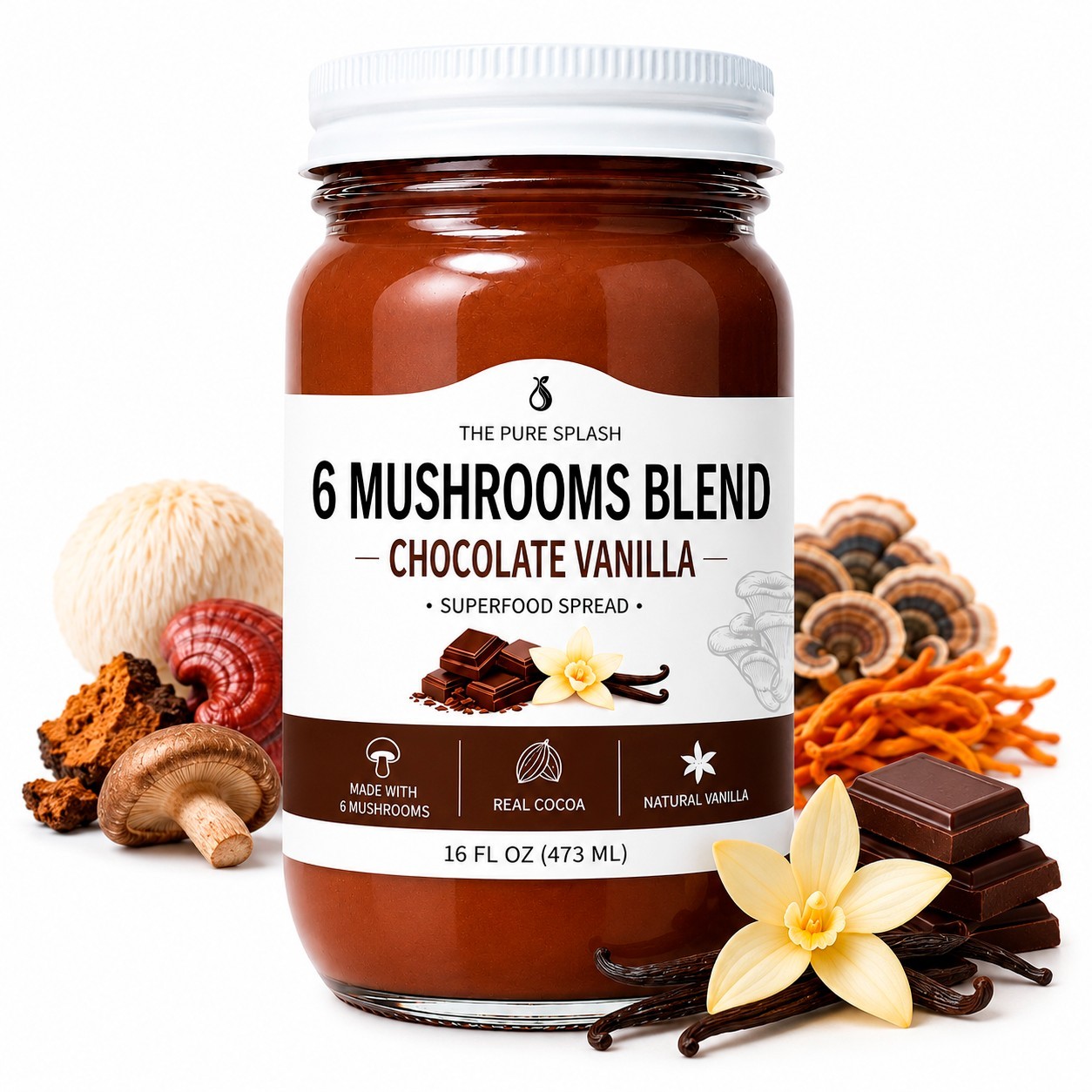 Chocolate Vanilla 6 Mushroom Blend Superfood Spread | Lion’s Mane Reishi 16 oz