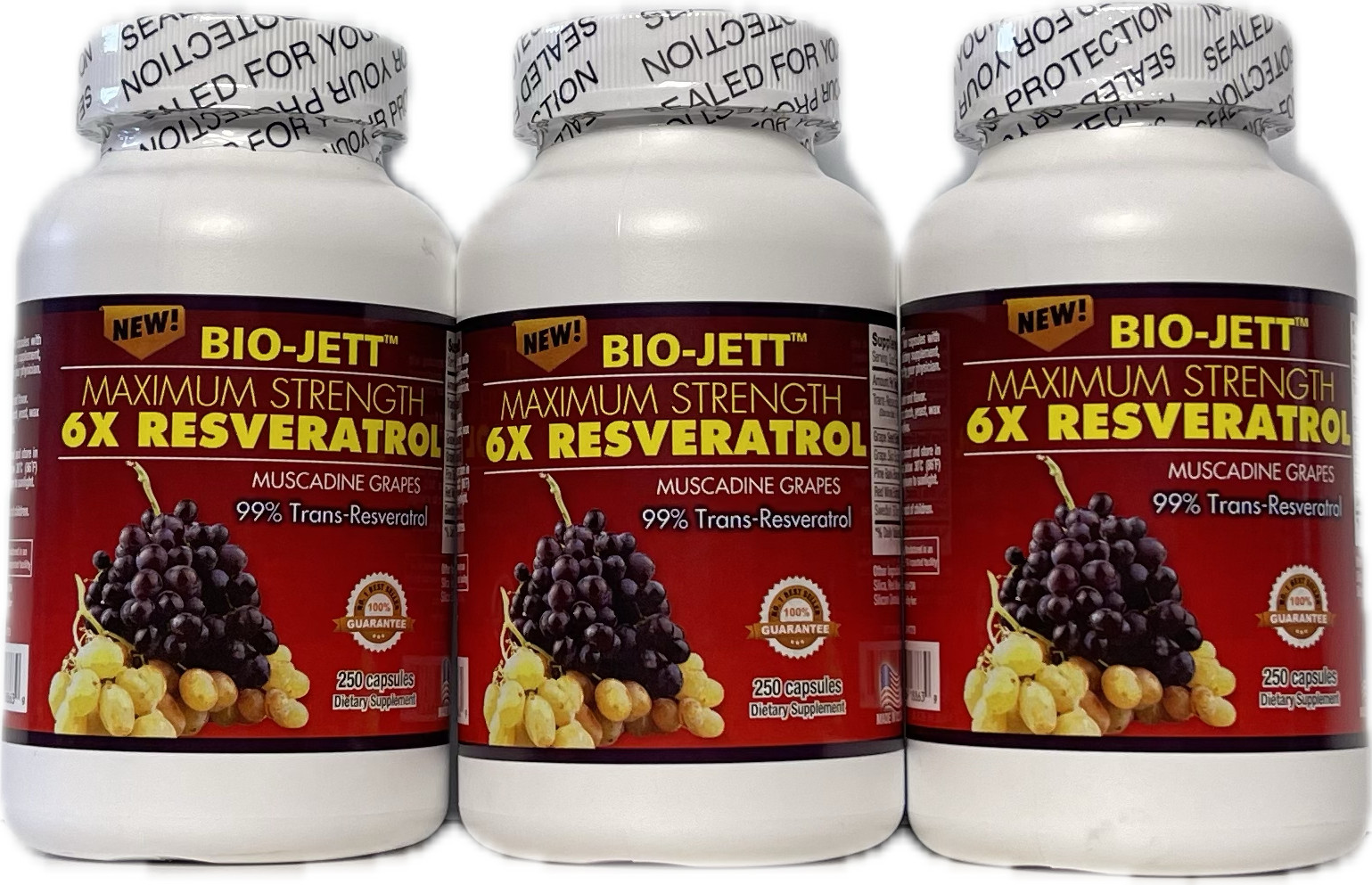 Bio-Jett Resveratrol Antioxidants Supplement 3x 250 Capsules New, Made in USA.