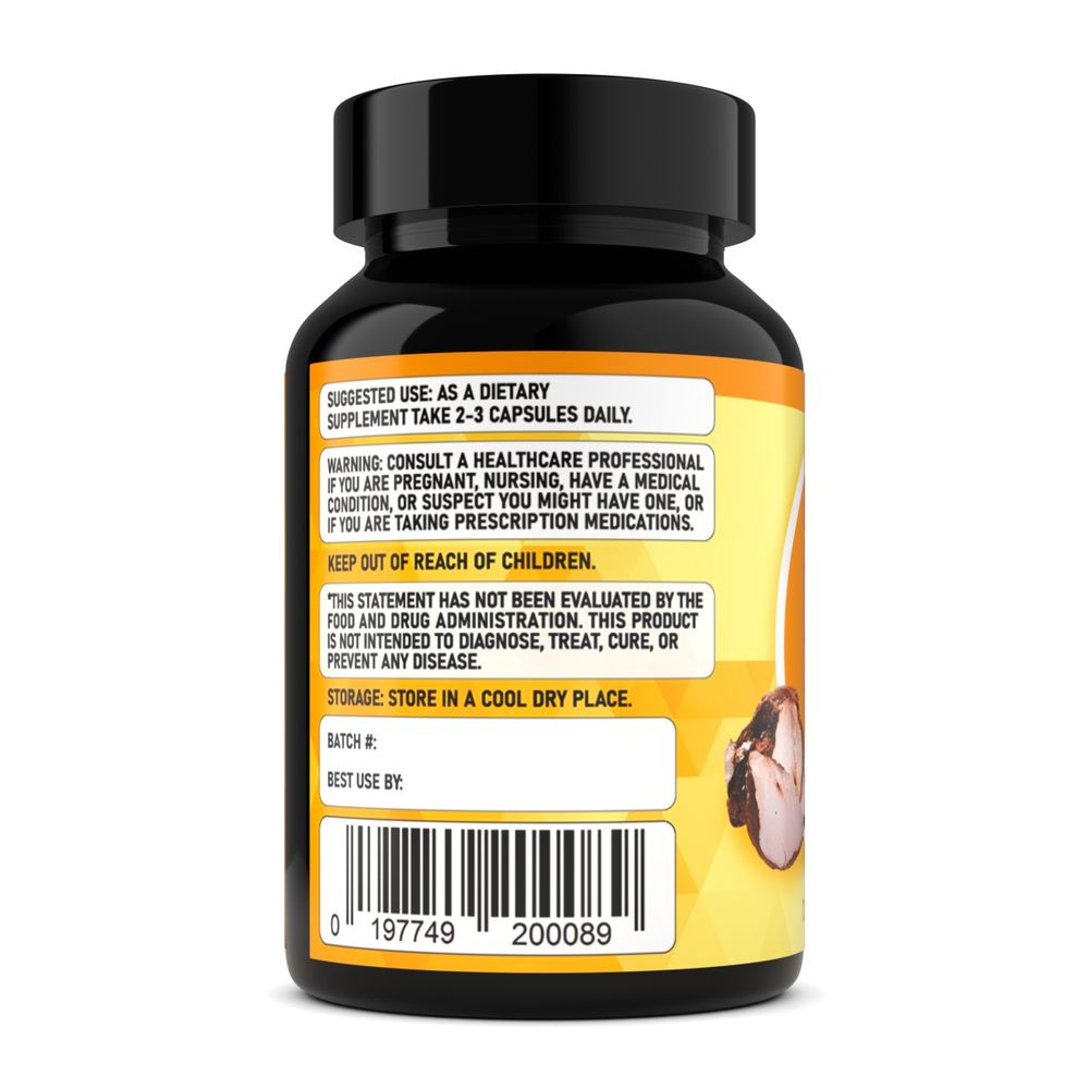 Poria Cocos Extract – Only Fruiting Bodies, Over 30% Beta-Glucans, 90 c
