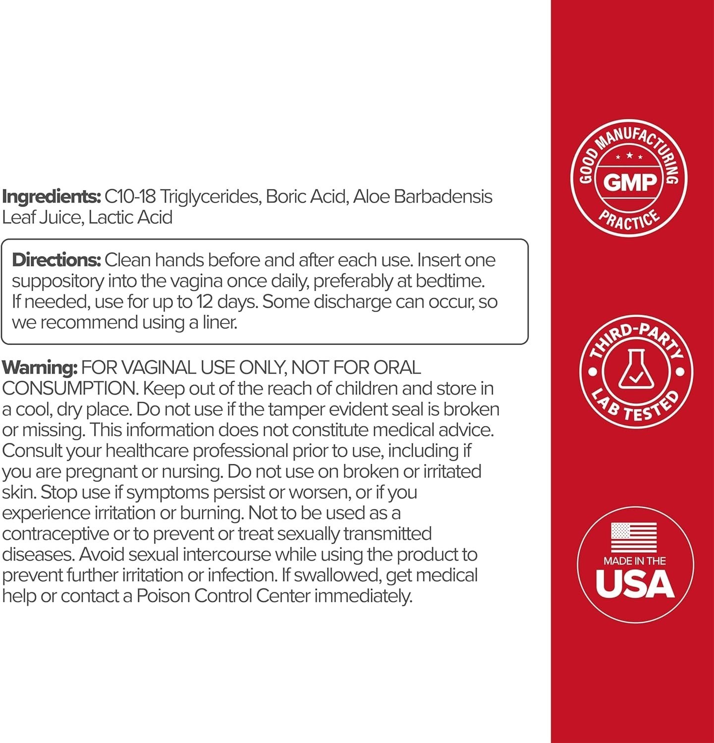 URO – Boric Acid Vaginal Support Acid & Aloe For Vaginal Odor, 12 Ct