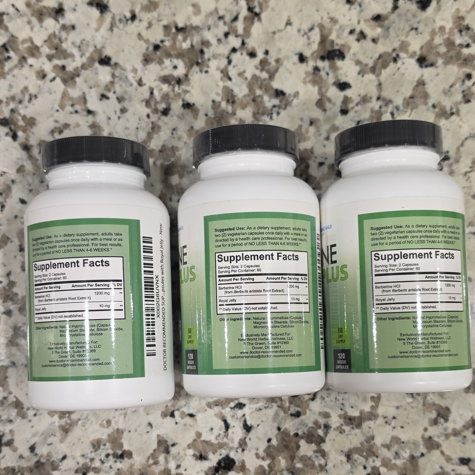 Doctor Recommended Supplements Berberine Plus 1200mg 120 Veggie Caps, 3 Bottles