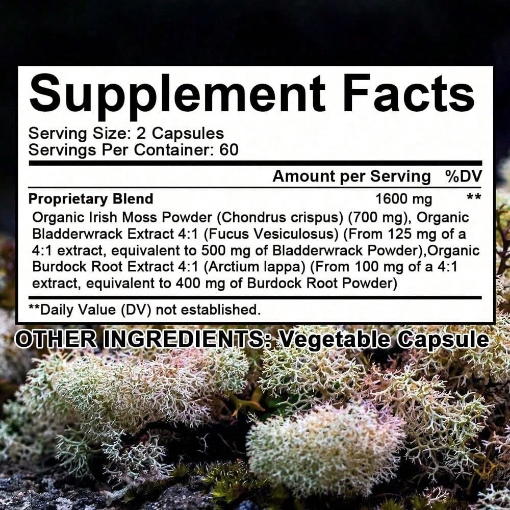 Sea Moss Fucus Burdock Herbal Capsules 120 Count Adult Daily Supplement