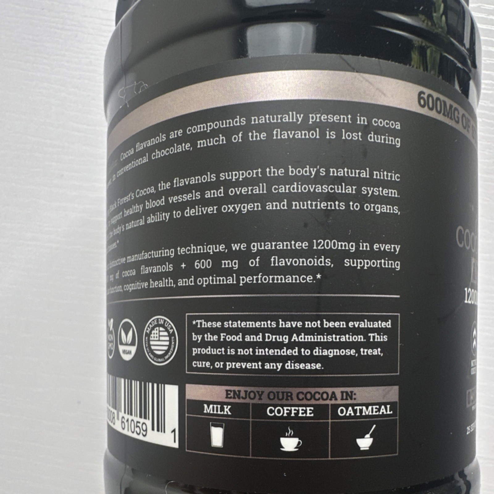 Black Forest Cocoa Flavanols & Flavonoids Powder Vegan 7.05oz Exp 08/2028