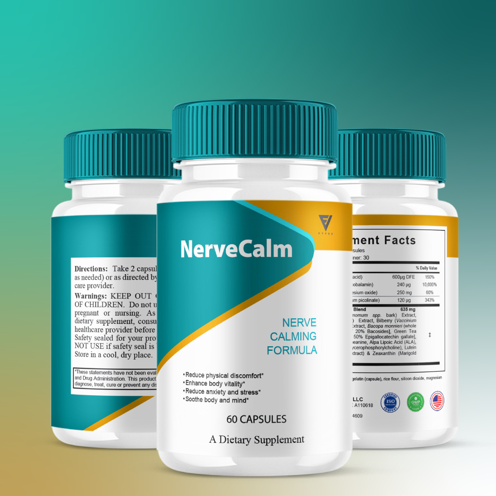(3 Pack) Nerve Calm Advanced Formula, NerveCalm Max Strength (180 Capsules)
