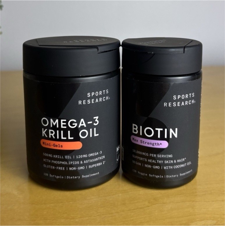 Sports Research Omega-3 Krill Oil 120 Softgels + Biotin 10,000mcg 120 Vegan