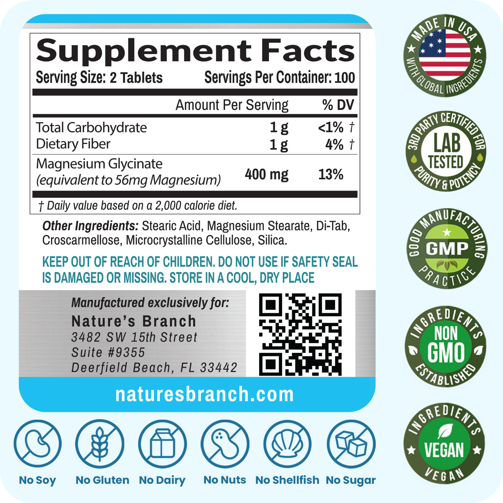 BEST MAGNESIUM GLYCINATE 400 MG – 200 TABLETS – HIGH ABSORPTION PURE MADE IN USA
