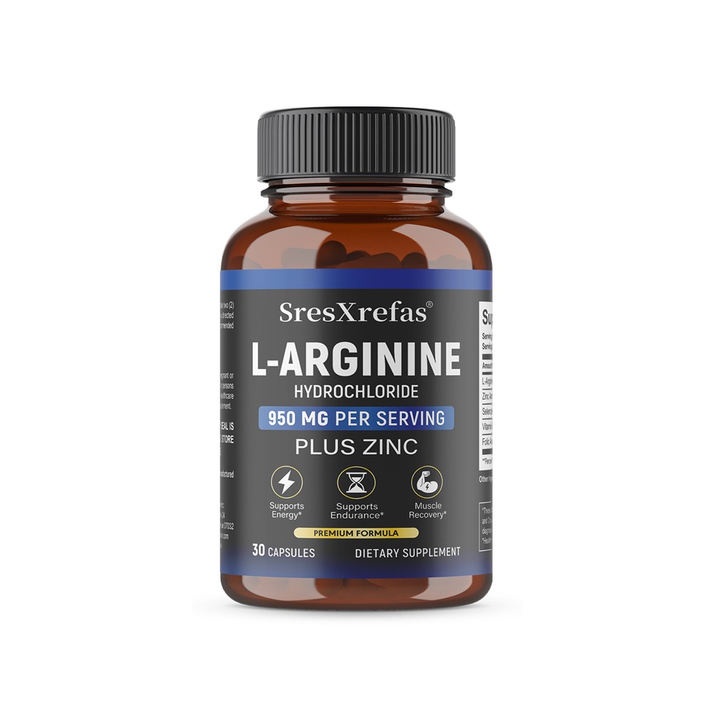 L-Arginin 950mg with Zinc-Support Energy, Endurance&Muscle Recovery 30~120Caps