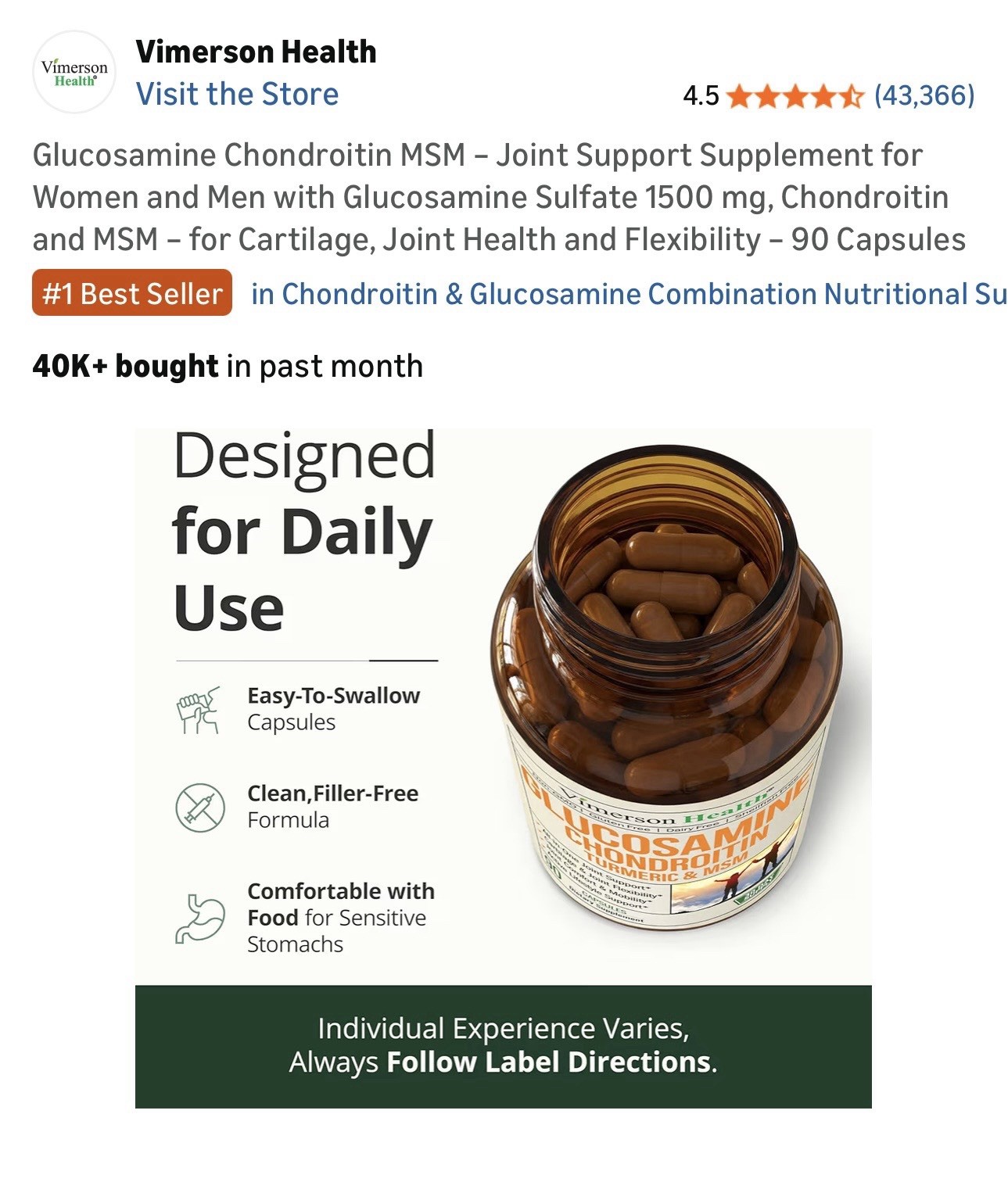 Vimerson Health Glucosamine Chondroitin MSM Turmeric 90 Capsules