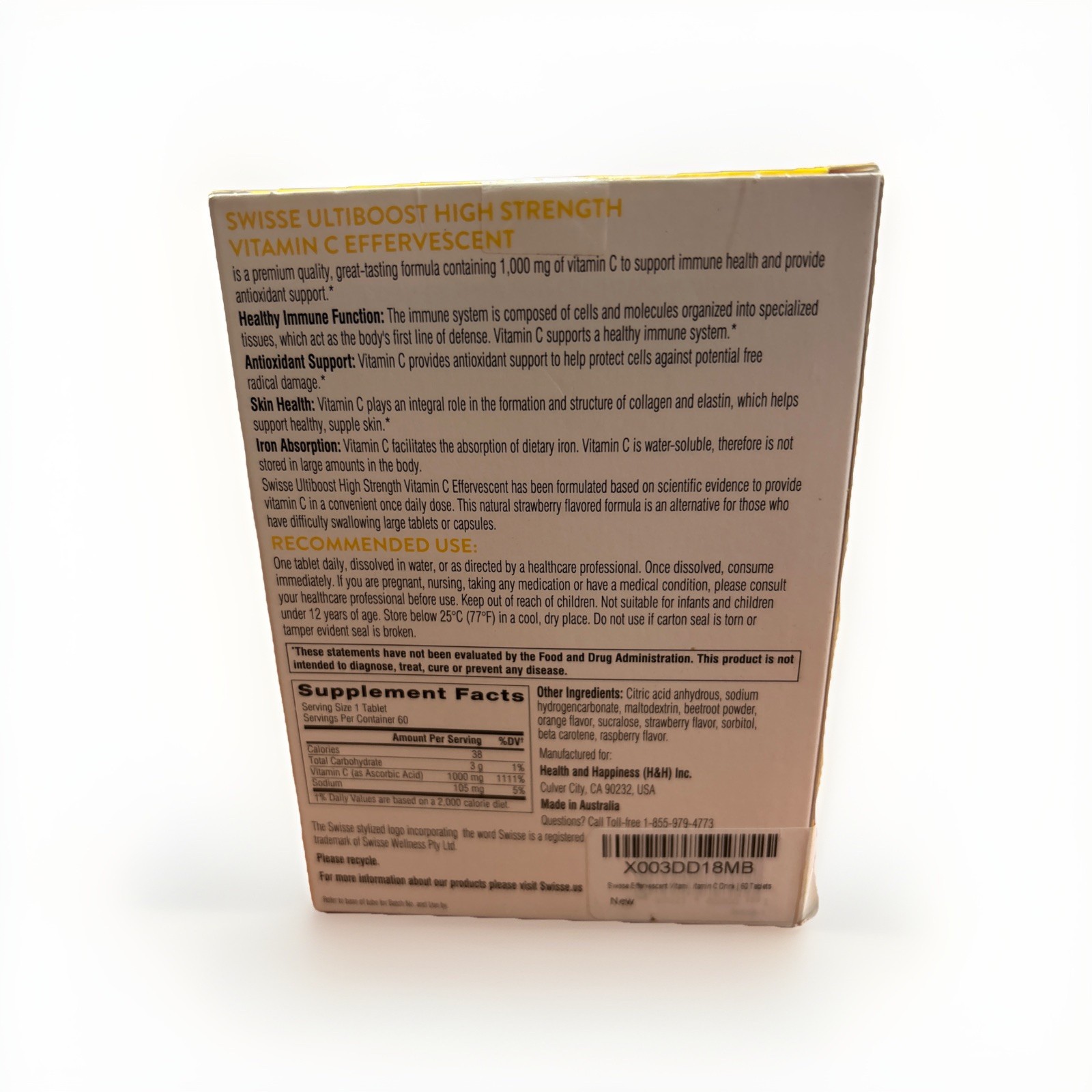 [Swisse] High Strength Vitamin C Effervescent 1000mg 60(20×3) Tablets
