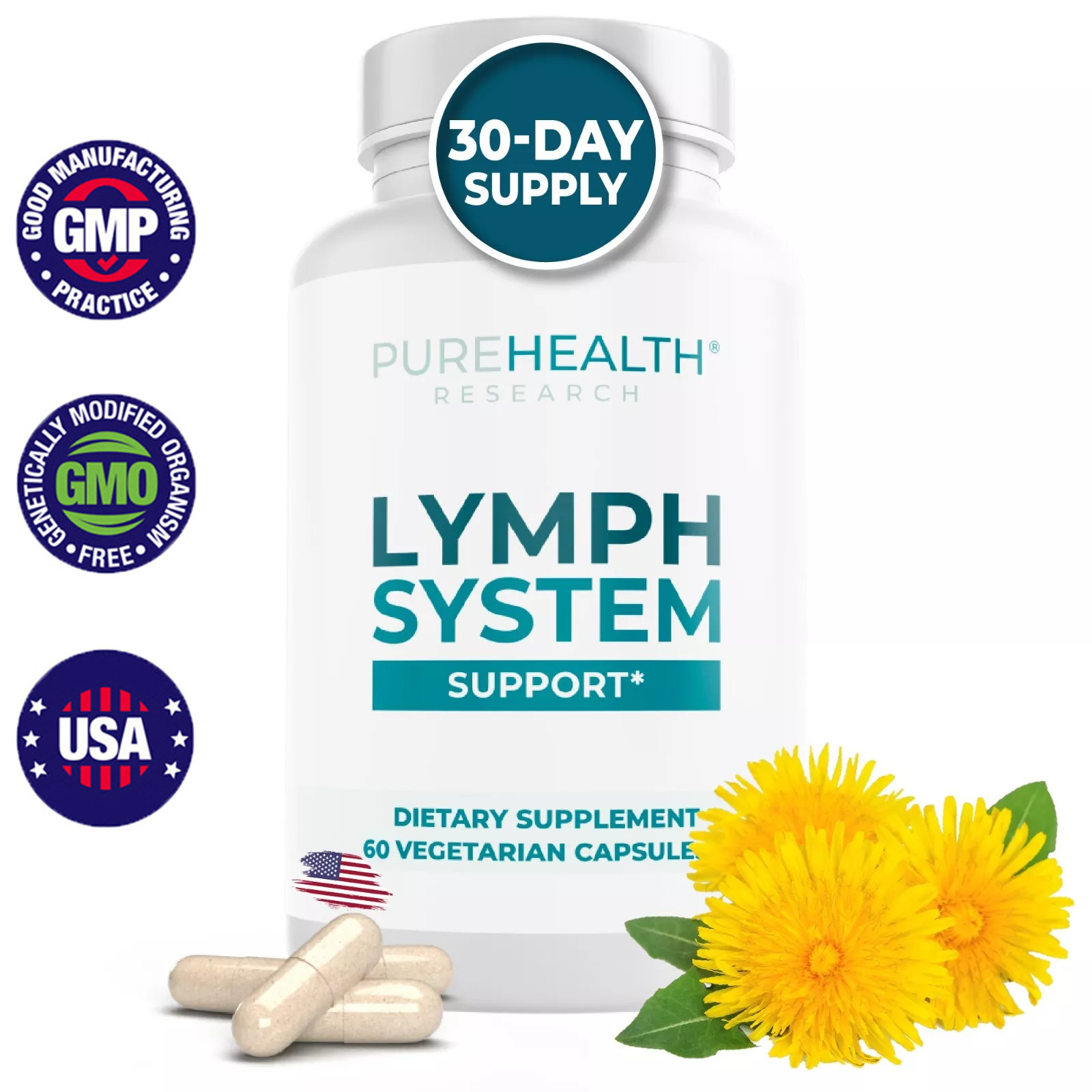 Lymphatic Supplement Reduce Swelling Boost Energy Digestion Detoxify Skin 60 CT