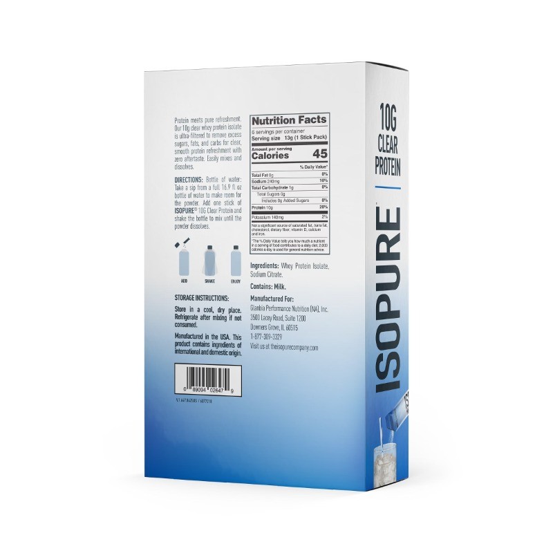 Isopure Protein Water Stick Pack – Unflavored – 6ct