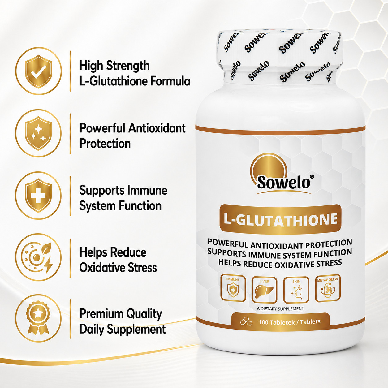 SOWELO L-GLUTATHIONE 1000mg ANTIOXIDANT REDUCES CELL DAMAGE IMMUNE SUPPORT
