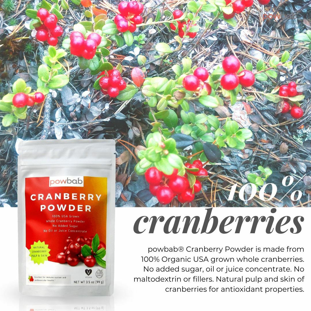 powbab Cranberry Powder from 100% USA Grown Organic Dried Cranberries (3.5 oz)