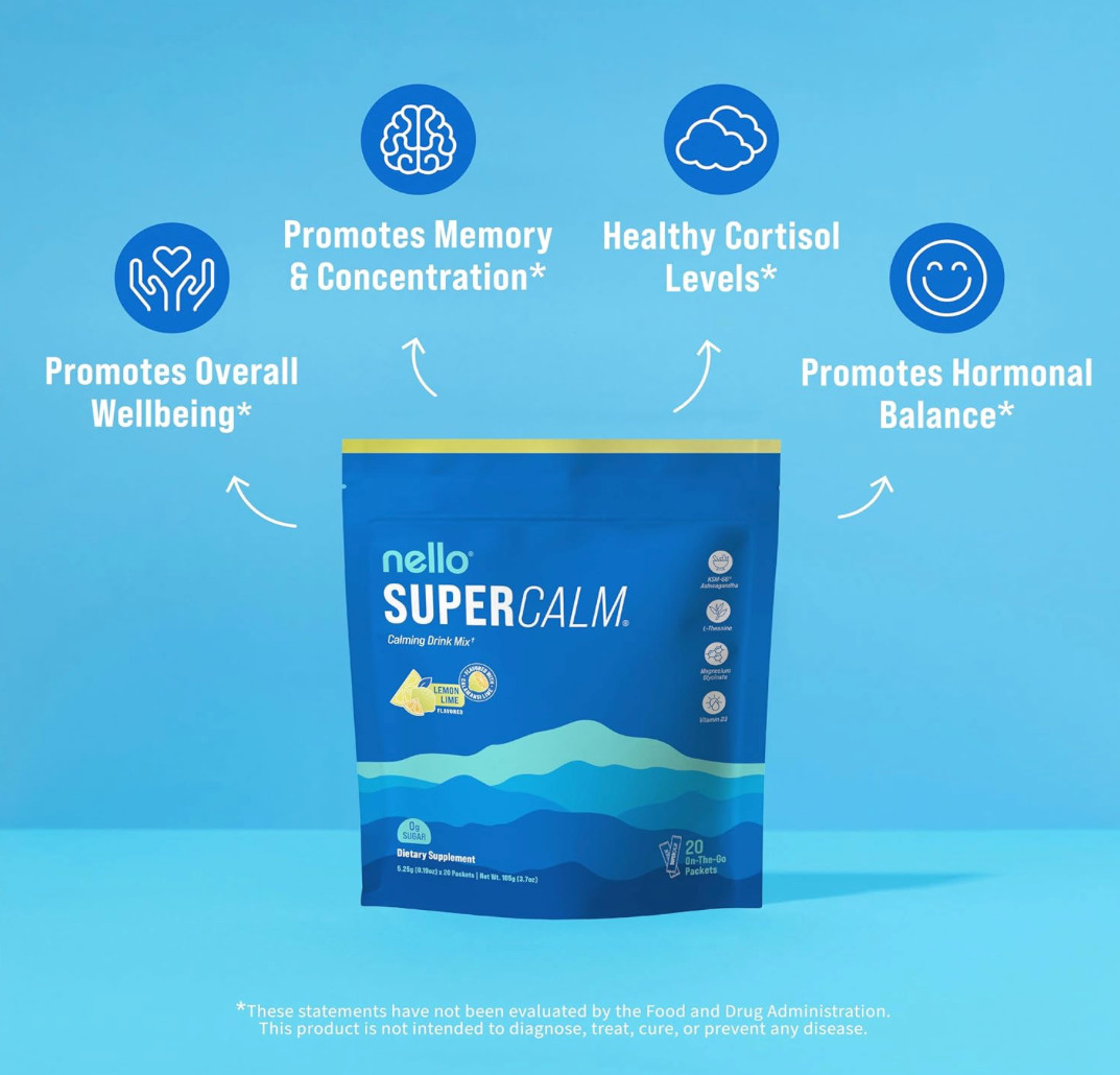 Nello SuperCalm Calming Drink Mix Relaxation & Focus Lemon Lime 20 Packets