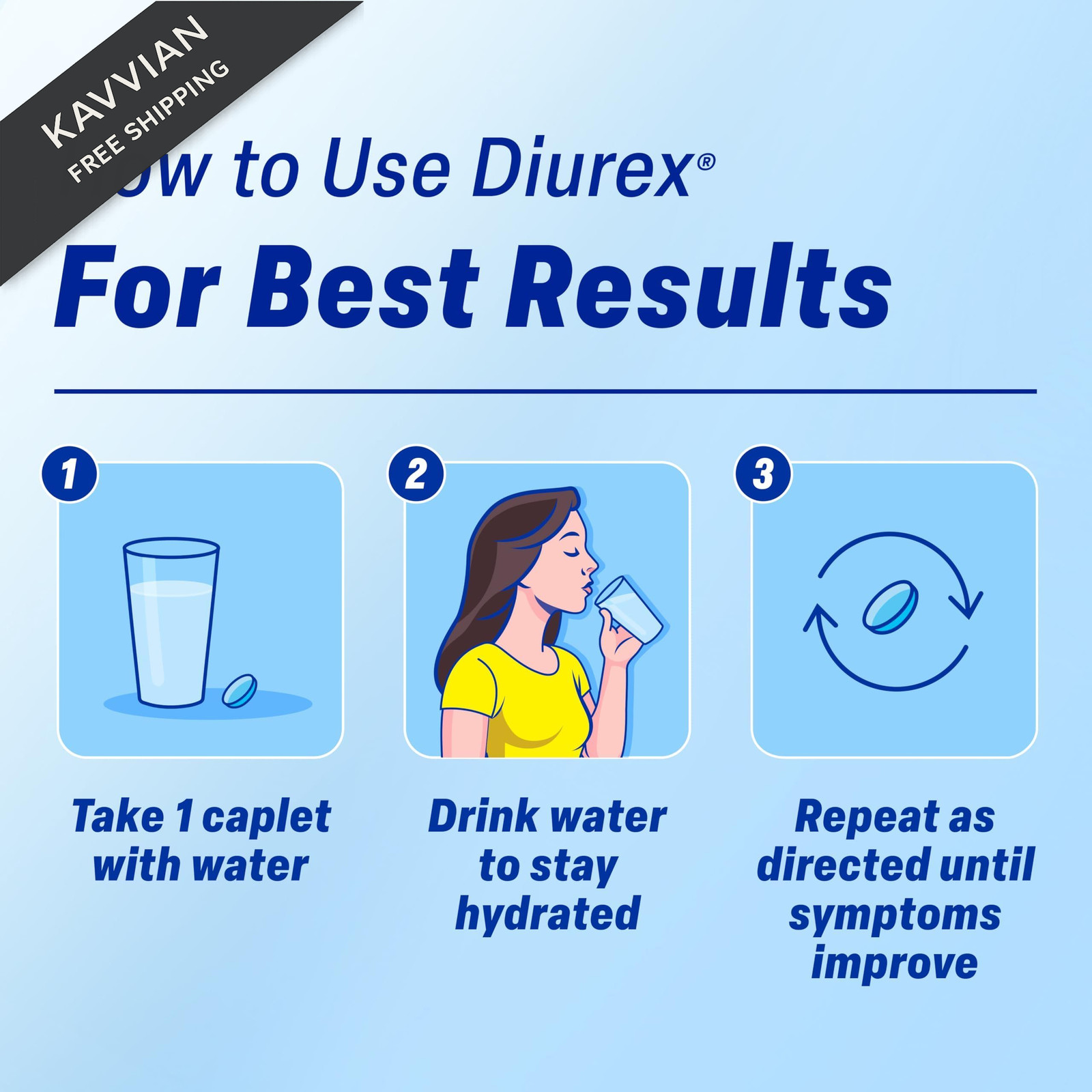 Diurex Caffeine-Free Bloat Relief, Maximum 48 Count (Pack of 1), Blue
