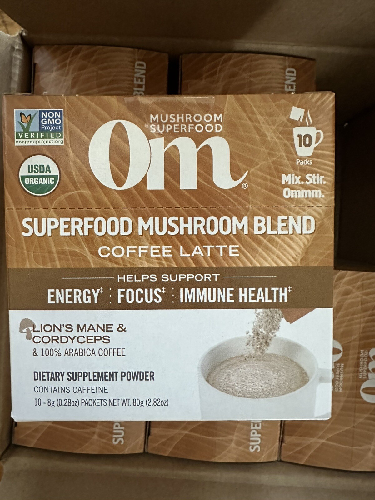OM Superfood Mushroom Blend Coffee Latte Energy Focus Immune Health 10 Packets