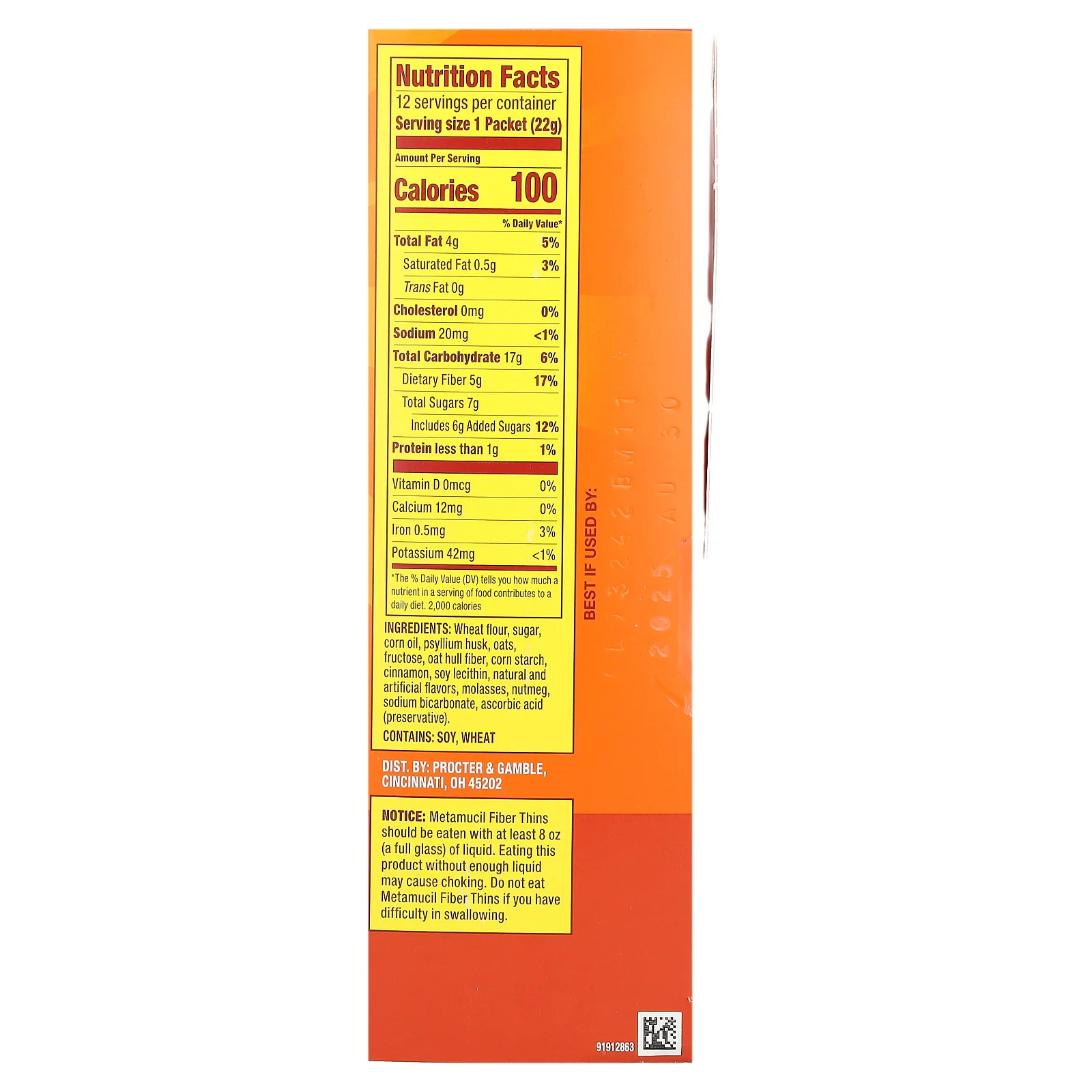 Fiber Thins, Cinnamon Spice, 12 Packets, 0.77 oz (22 g) Each