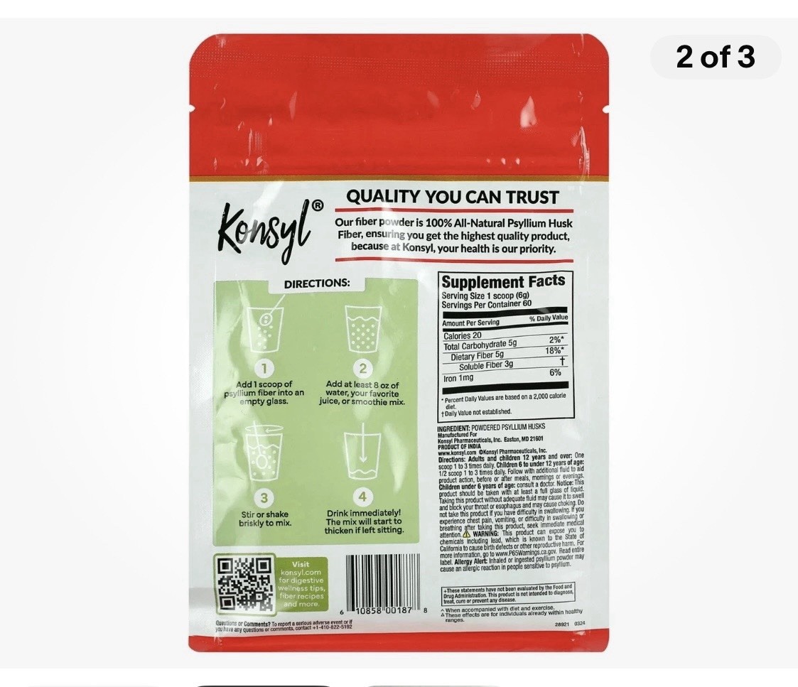 Konsyl Daily Psyllium Fiber Powder supple (12.7 oz, 360g, 60 Servings) FREE SHIP