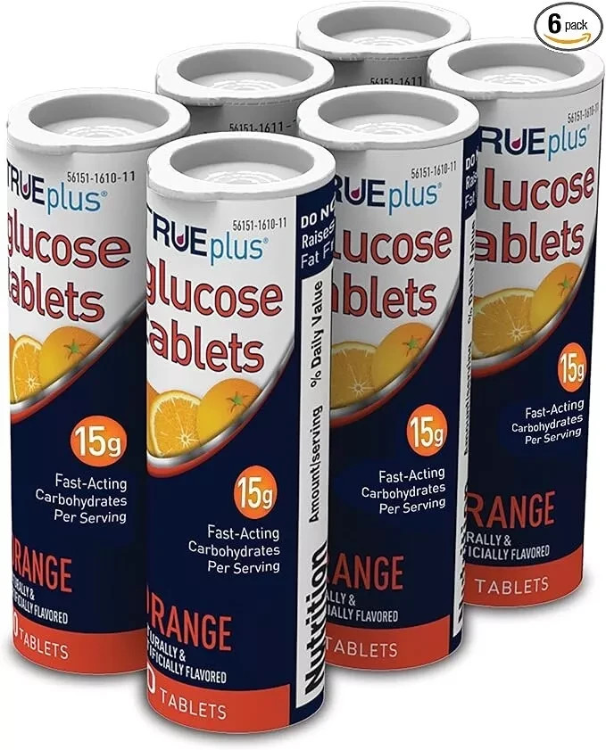 TruePlus Glucose On the Go Tablets, Orange, 6 Bottles/Pack, 10 Tablets/Bottle