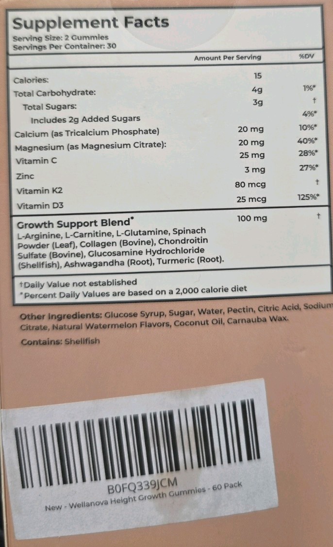 best ever Wellanova Height Growth Gummies Vegan 60 Count Dietary Supplement