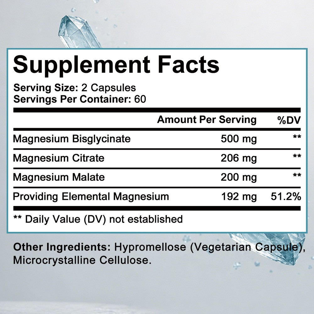 3-in-1 Magnesium Glycinate Complex | 500mg,For Relaxation&Bone Health 30~120Caps