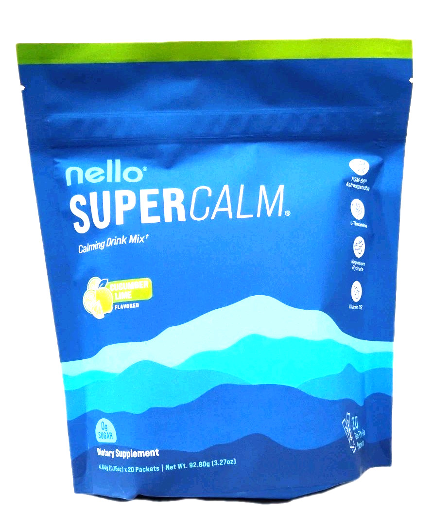 Nello SuperCalm Calming Drink Mix Cucumber Lime Cortisol Reducer/Sleep Aid 20PK