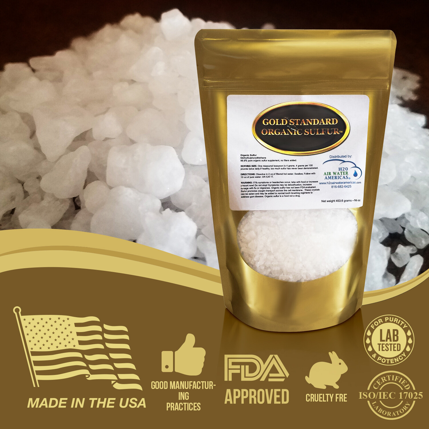 Gold Standard Organic Sulfur Crystals 6lb – 99.9% Pure MSM – Largest Flakes!