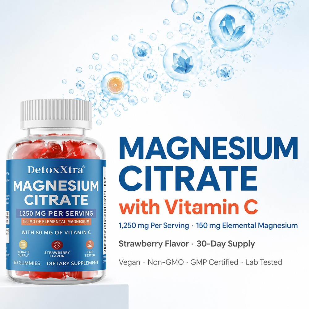 Magnesium Citrate Gummies with Vitamin C, Support Immunity,Vegan Chewables 60pcs