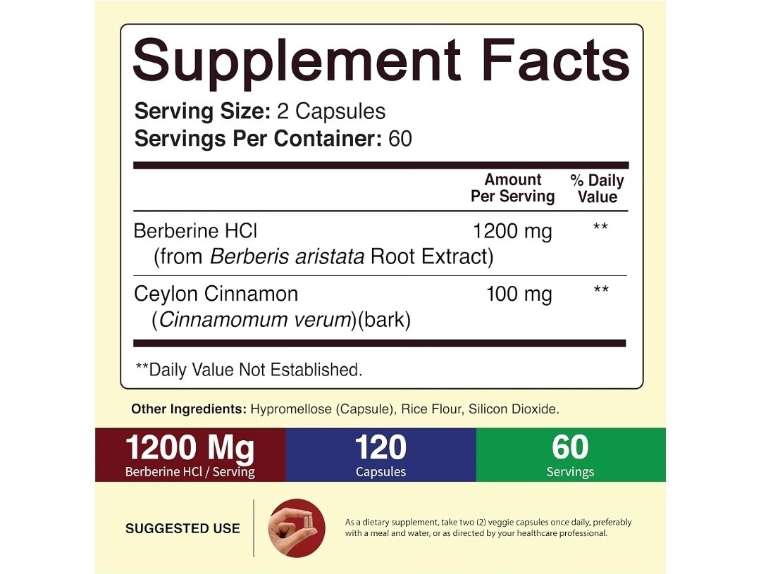 nutriFlair Berberine+ Ceylon Cinnamon Blood Sugar Support 120 Caps Vegan