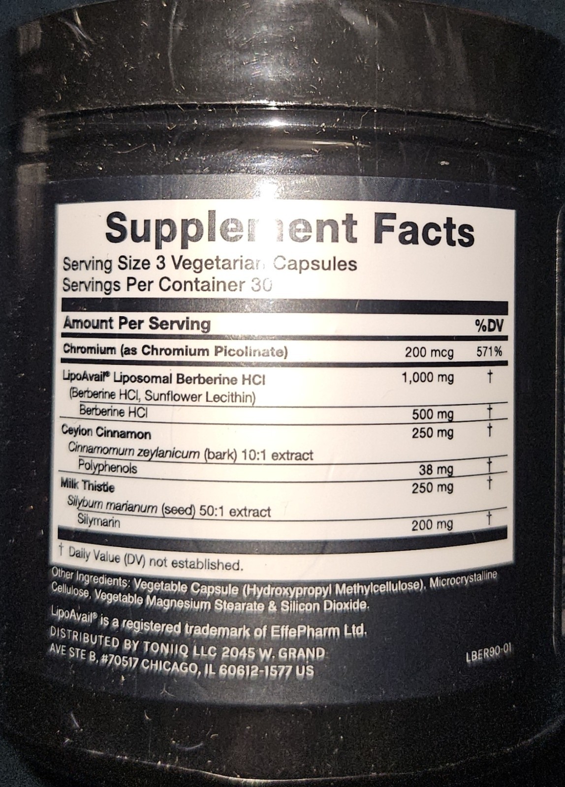Toniiq Liposomal Berberine High-Strength 1,500mg Complex Weight & Metabolic 90ct