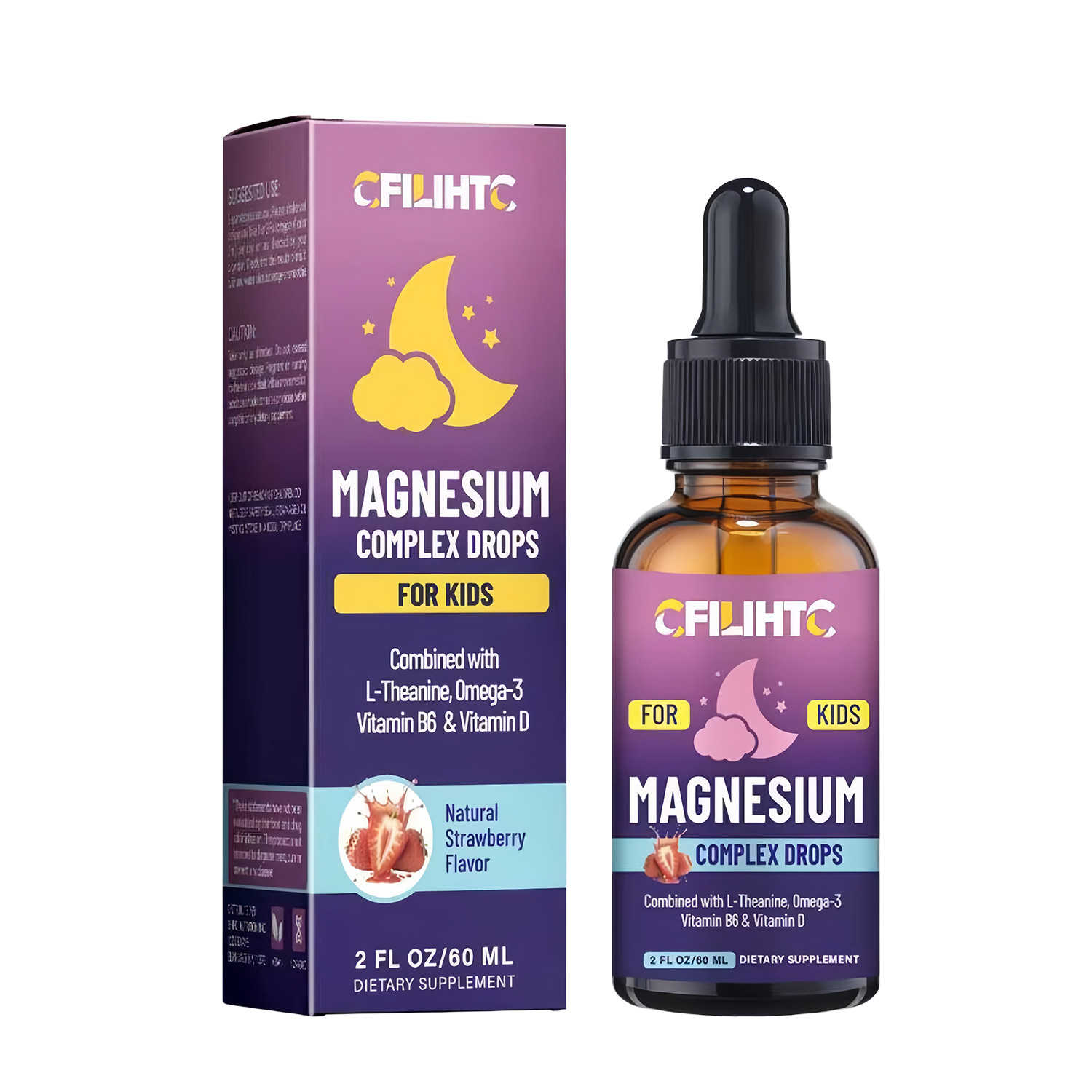 2 Pack Kids Magnesium Glycinate Liquid Drops Sleep & Calm Support Strawberry