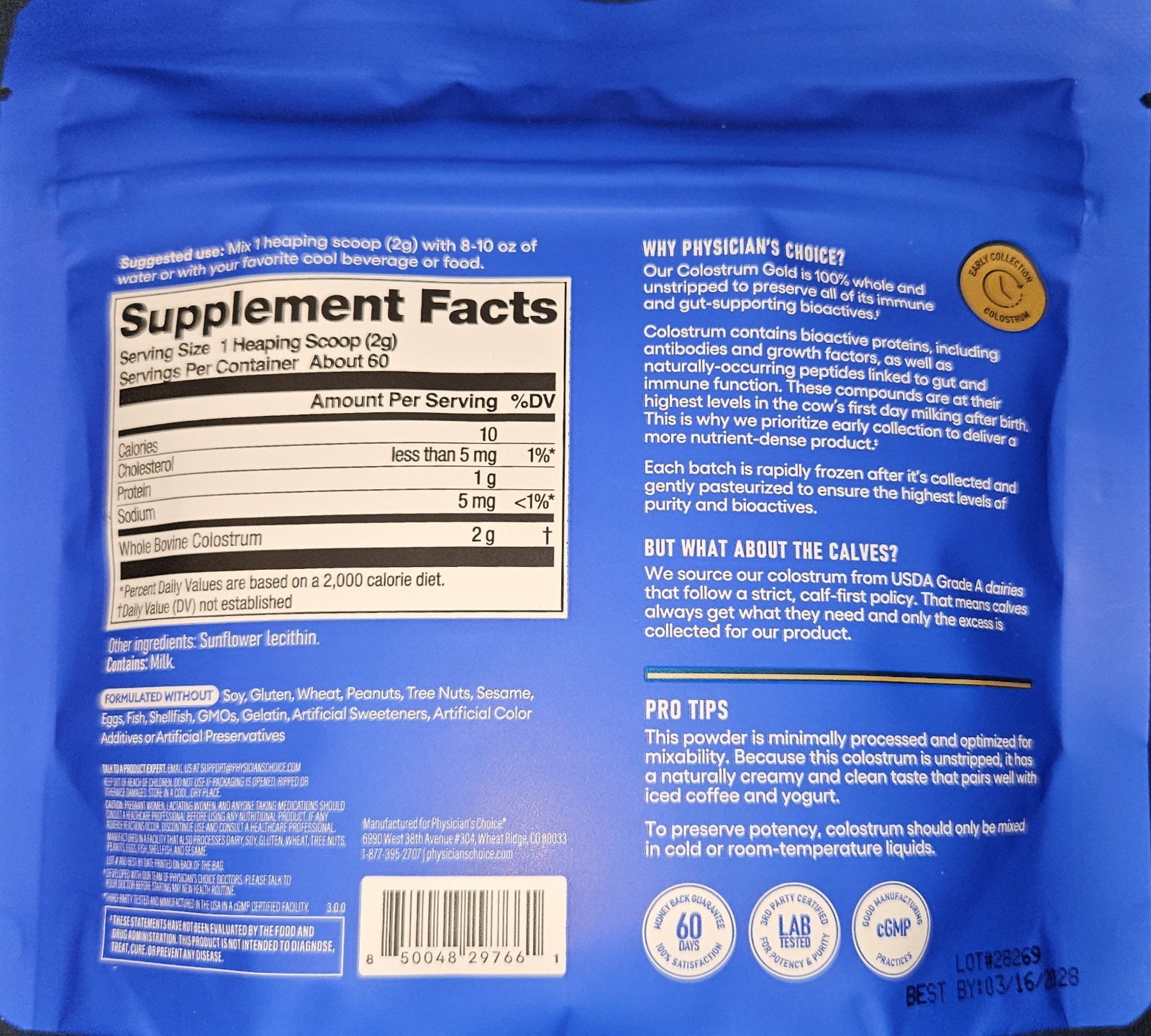 Physician’s CHOICE Colostrum Gold Powder First-Day Milking Gut & Immune 60 Serv