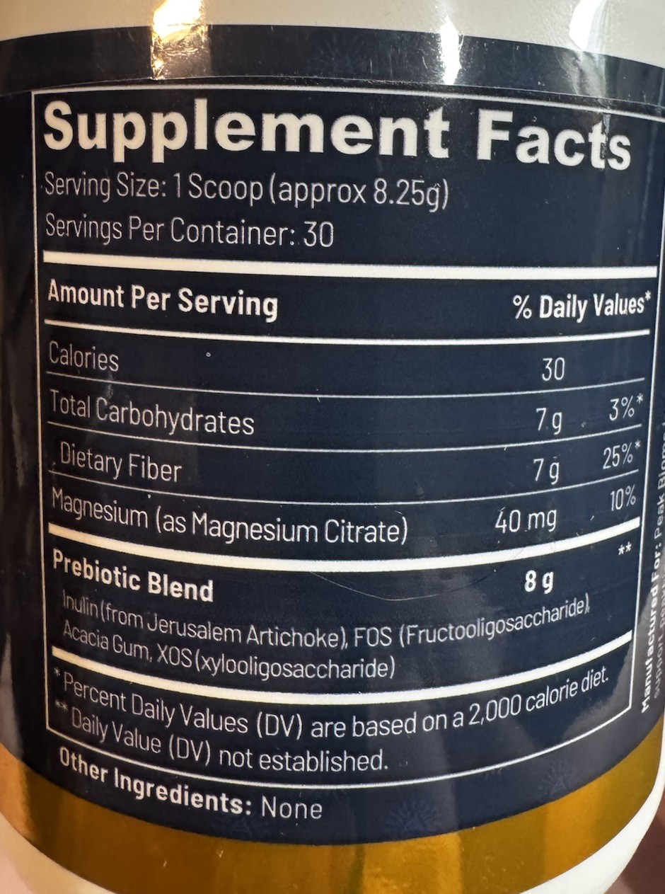 Peak BioBoost Prebiotic-Fiber-Supplement 8.75oz 30 Servings Exp 07/2027
