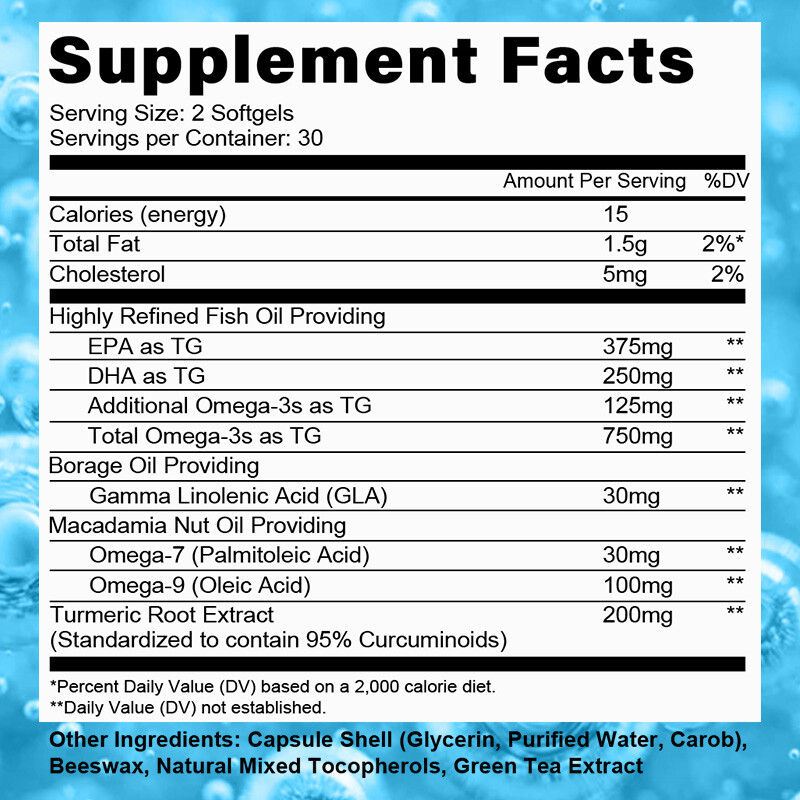 Daily Omega 3 6 9 + Turmeric EPA & DHA Heart Joint Support 60 Capsules