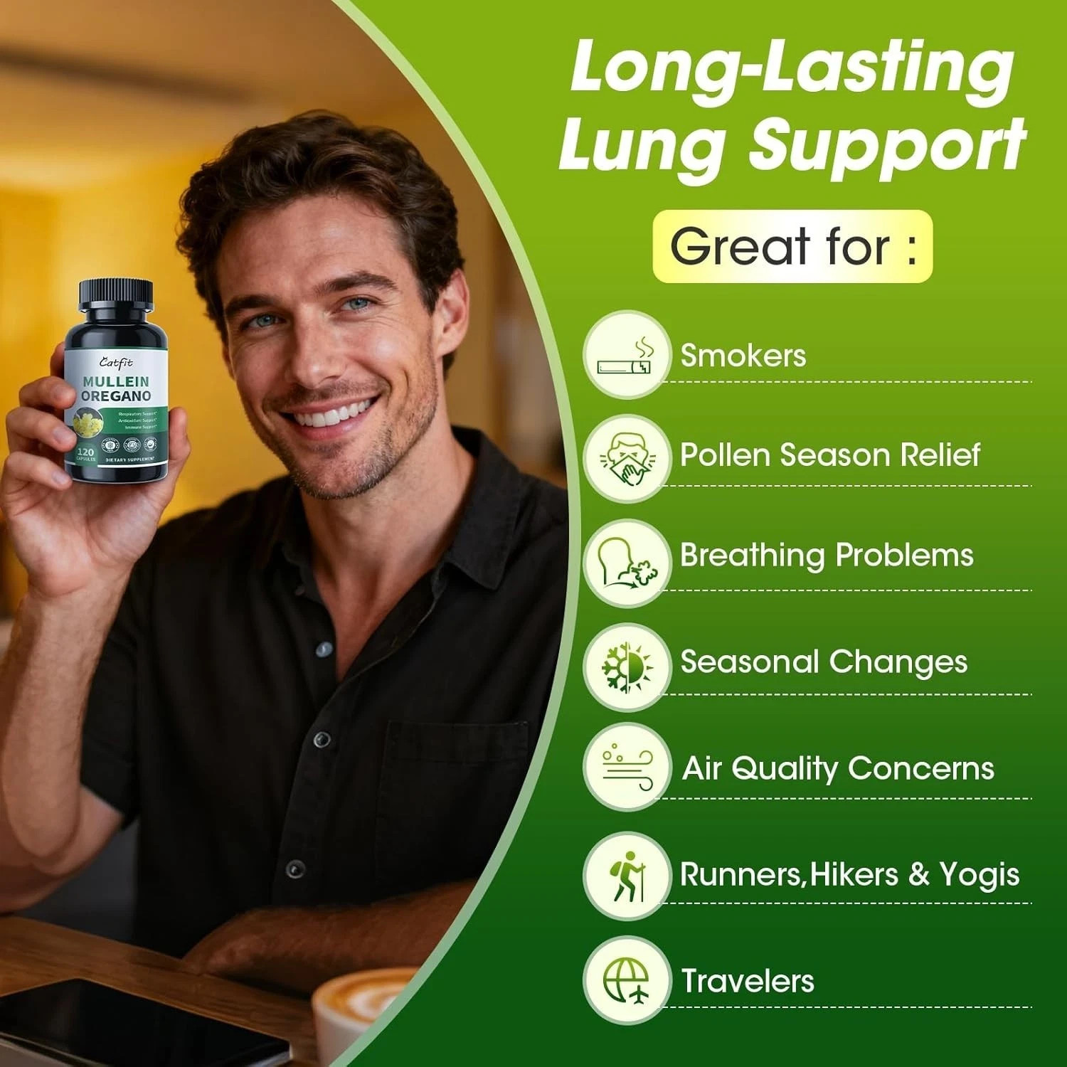 Catfit 5000mg Mullein Leaf Oregano Lung Detox Supplement 3 Bottles 360 Capsules