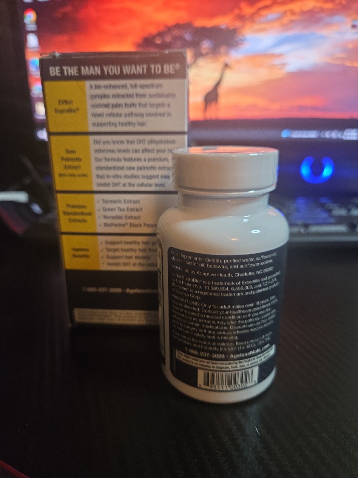 Ageless Male Hair Growth Supplement 60 Softgels Evnol Saw Palmetto Exp 09/2027