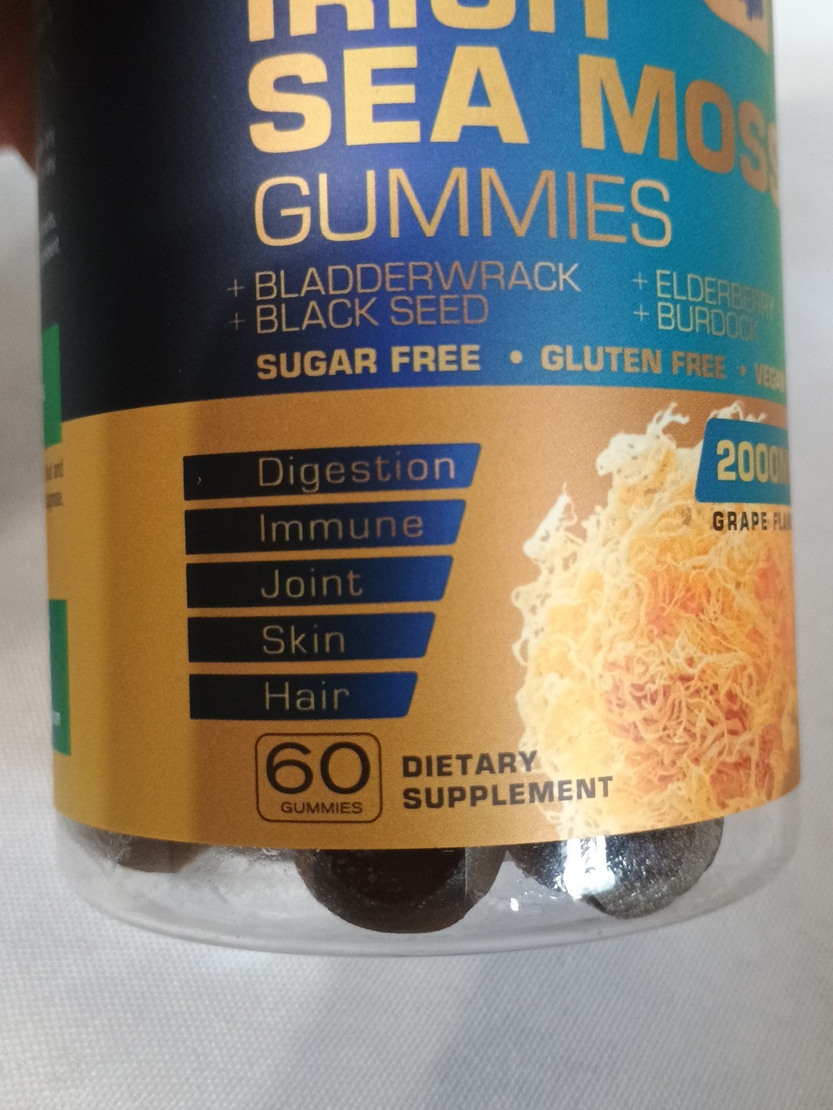 Irish Sea Moss Gummies–60 Grape Bladderwrack Burdock Elderberry Black Seed 06/26