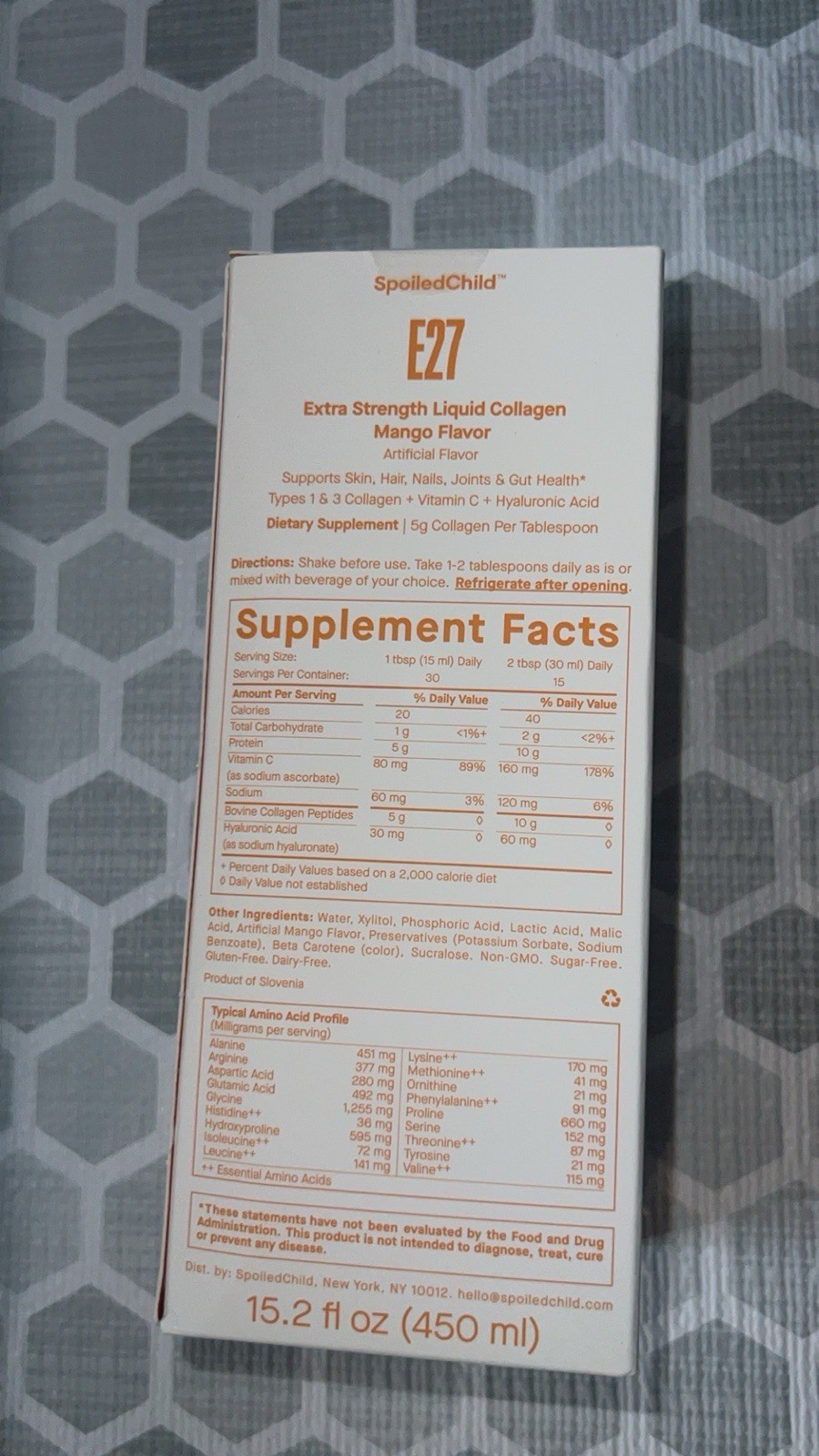SpoiledChild E27 Extra Strength Liquid Collagen Mango 15.2 fl oz (450 mL)