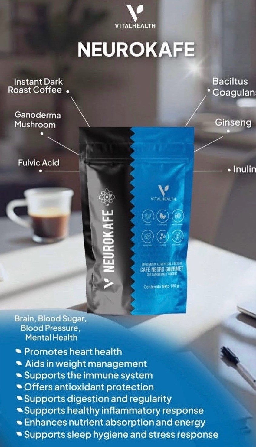 VitalHealth NeuroKafe Coffee Powder Ganoderma Ginseng Fulvic Acid 150g